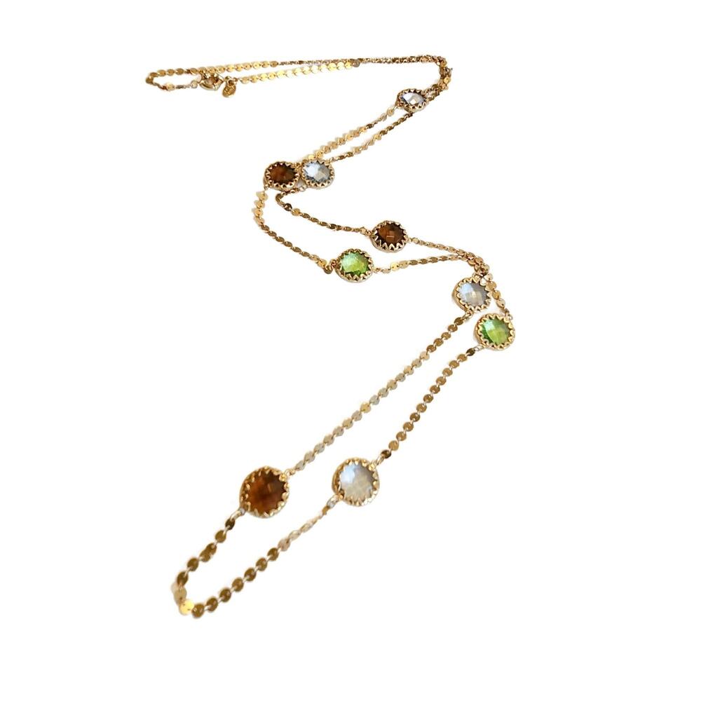 Vintage Robert Verdi Station Necklace Gold Tone with Crystals 48" Long